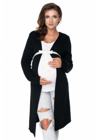 Be MaaMaa Těhotenský kardigan s páskem - černý | Velikosti těh. moda: UNI