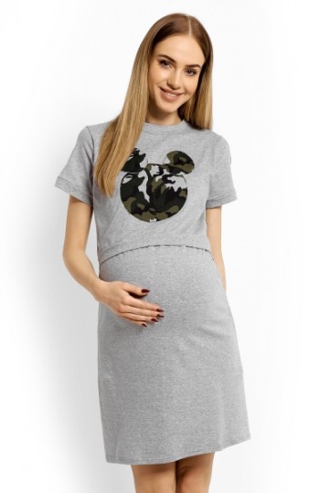 Těhotenská, kojící noční košile Minnie - sv. šedá 