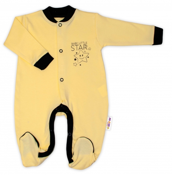 Levně Baby Nellys Bavlněný overálek Baby Little Star - žlutý - Velikost koj. oblečení: 86 (12-18m)