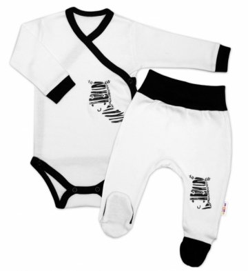 Baby Nellys 2-dílná sada body dl. rukáv + polodupačky, bílá - Zebra | Velikost koj. oblečení: 50 (0-