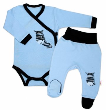 Baby Nellys 2-dílná sada body dl. rukáv + polodupačky, modrá - Zebra | Velikost koj. oblečení: 74 (6