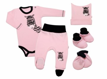 Baby Nellys 5-ti dílná soupravička do porodnice Zebra - růžová | Velikost koj. oblečení: 56 (1-2m) 