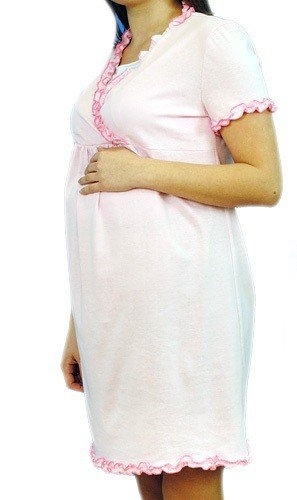 Těhotenská, kojící noční košile s volánkem - růžová | Velikosti těh. moda: S/M
