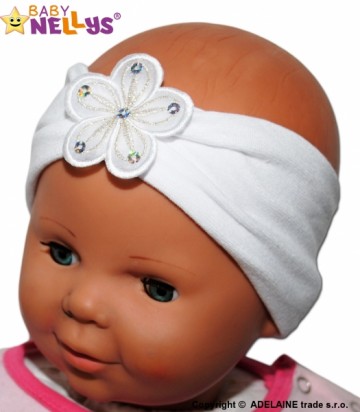Čelenka Baby Nellys ® s květinkou - bílá | Velikost koj. oblečení: 38/40 čepičky obvod
