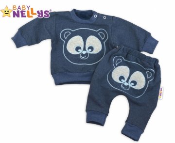Tepláková souprava Baby Nellys - Medvídek - modrý melír | Velikost koj. oblečení: 80 (9-12m)