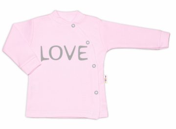Baby Nellys Bavlněná košilka Love zapínání bokem - růžová | Velikost koj. oblečení: 50 (0-1m)