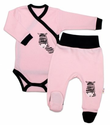 Baby Nellys 2-dílná sada body dl. rukáv + polodupačky, růžová - Zebra | Velikost koj. oblečení: 74 (