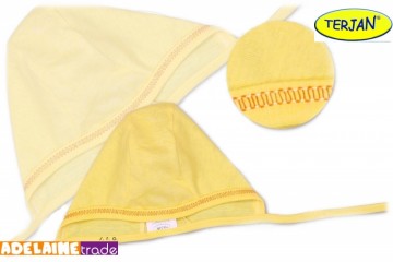 Novorozenecká čepička na zavazování - žlutá/krémová 