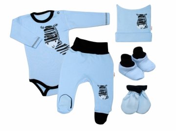 Baby Nellys 5-ti dílná soupravička do porodnice Zebra - modrá | Velikost koj. oblečení: 50 (0-1m)