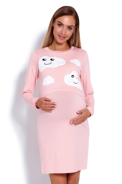Levně Těhotenská, kojící noční košile Mráčky - růžová - Velikosti těh. moda: XXL (44)