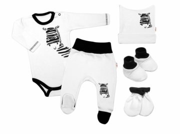 Baby Nellys 5-ti dílná soupravička do porodnice Zebra - bílá | Velikost koj. oblečení: 50 (0-1m)