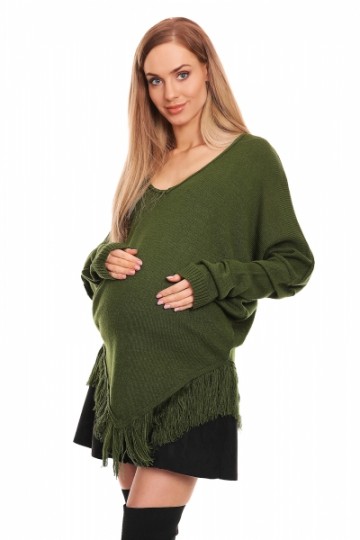 Be MaaMaa Těhotenské pončo dlouhý rukáv - khaki | Velikosti těh. moda: UNI