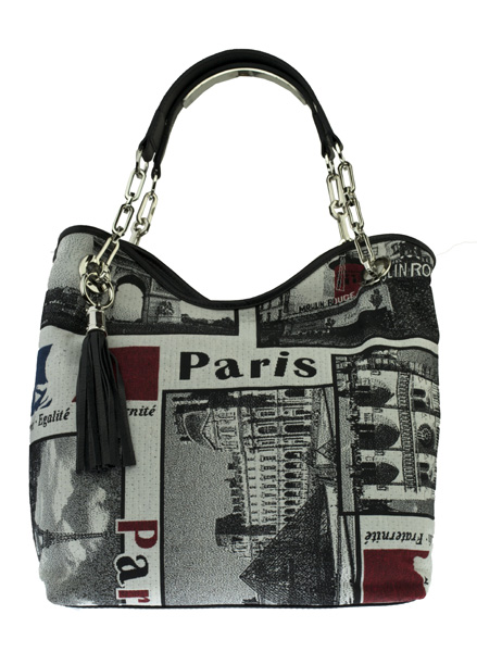 Dámská kabelka FACEBAG AGATA - kombinace látky a kůže PARIS Dámská kabelka FACEBAG AGATA - kombinace látky a kůže PARIS