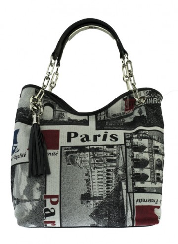 Dámská kabelka FACEBAG AGATA - kombinace látky a kůže PARIS Dámská kabelka FACEBAG AGATA - kombinace látky a kůže PARIS