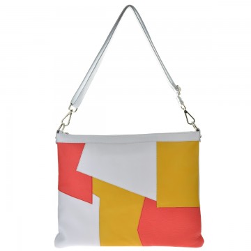 Dámská kožená kabelka FACEBAG EDIA - Bílá + patchwork Dámská kožená kabelka FACEBAG EDIA - Bílá + patchwork
