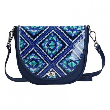 Dámská kožená kabelka FACEBAG LILI - Modrá s ornamenty Dámská kožená kabelka FACEBAG LILI - Modrá s ornamenty