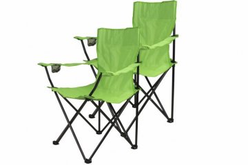 Kempingová sada - 2x skládací židle s držákem - sv. zelená