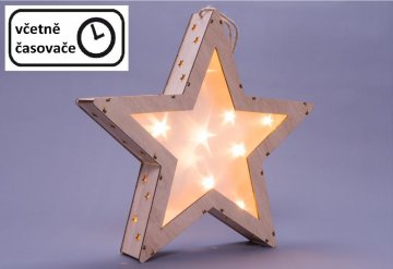Vánoční dřevěná hvězda s 3D efektem, 10 LED
