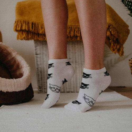 Ponožky - Mačky biele - nízke p1