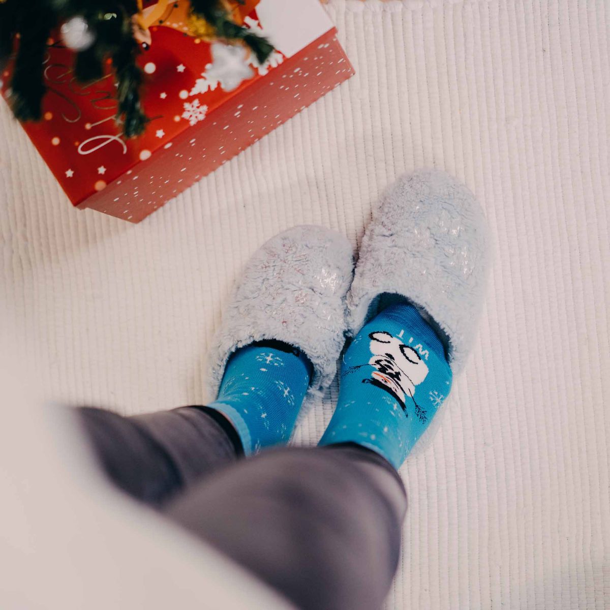 Ponožky termo - Snehuliak vo vianočnej guli + krabička p5