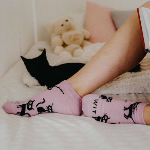 Ponožky - Kočka světle růžové nízké
