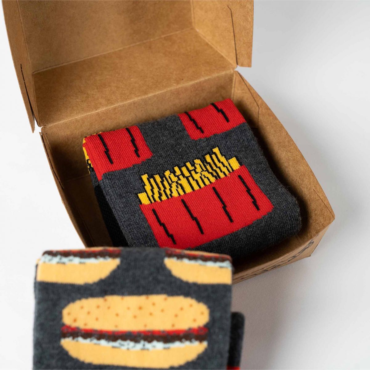 Șosete - Hamburger + cartofi prăjiți - 2 perechi într-o cutie cadou tp4