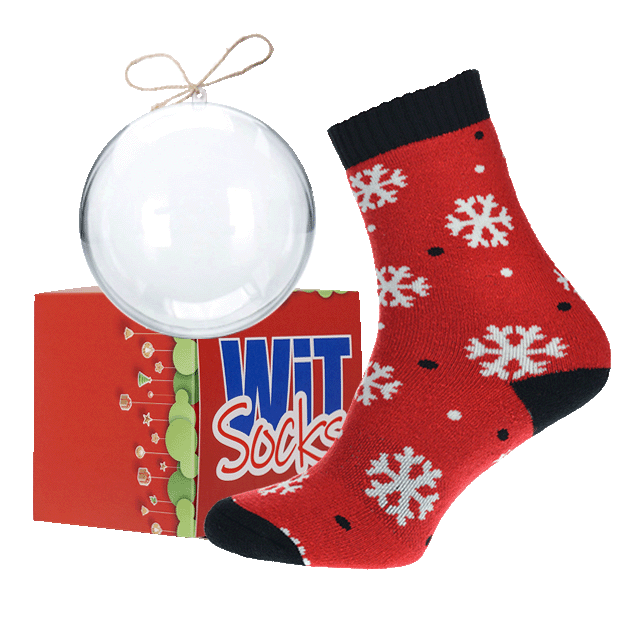 Ponožky termo - Vločky - červené vo vianočnej guli + krabička