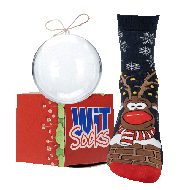 Thermosocken - Rentier + Weihnachtskugel + Geschenkbox 