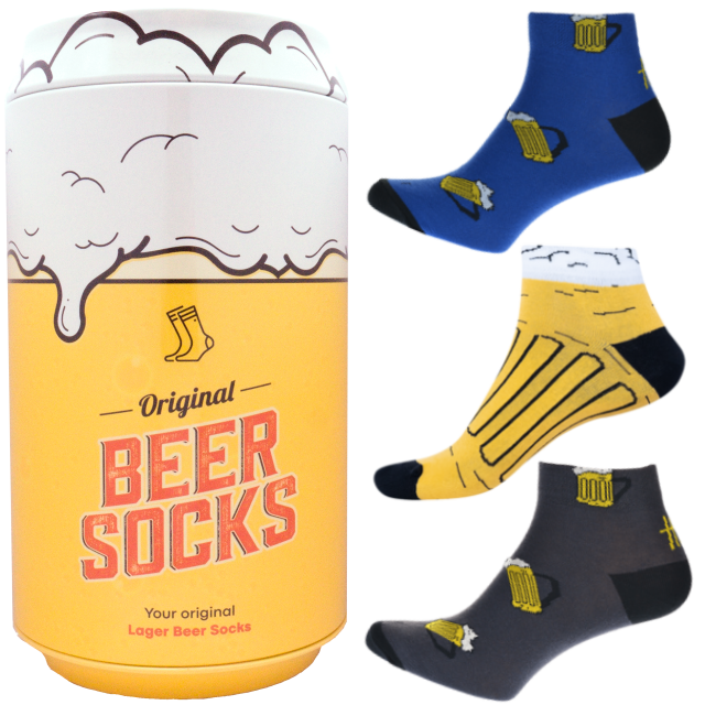 Dárkový set - 3 páry nízkých pivních ponožek v dárkové pivní plechovce