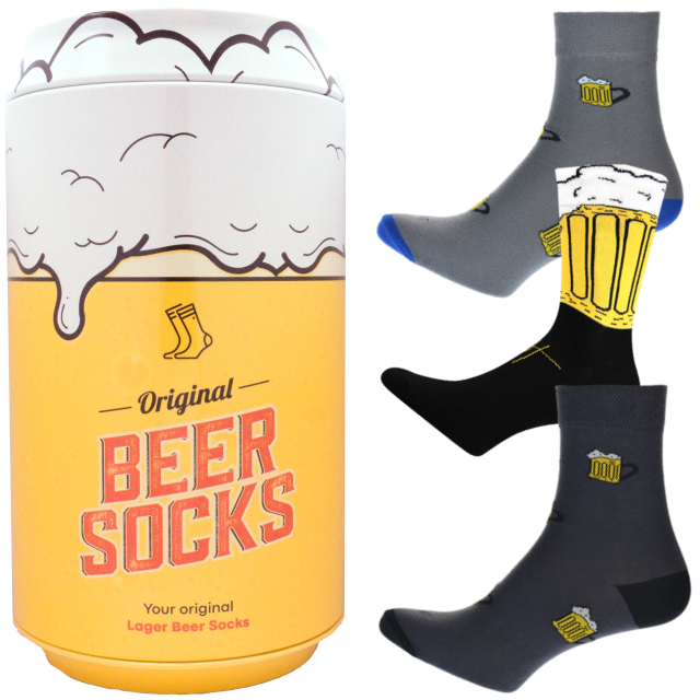 Dárkový set - 3 páry pivních ponožek v dárkové pivní plechovce