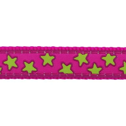 Obojek RD 12 mm x 20-32 cm - Stars Lime on Hot Pink