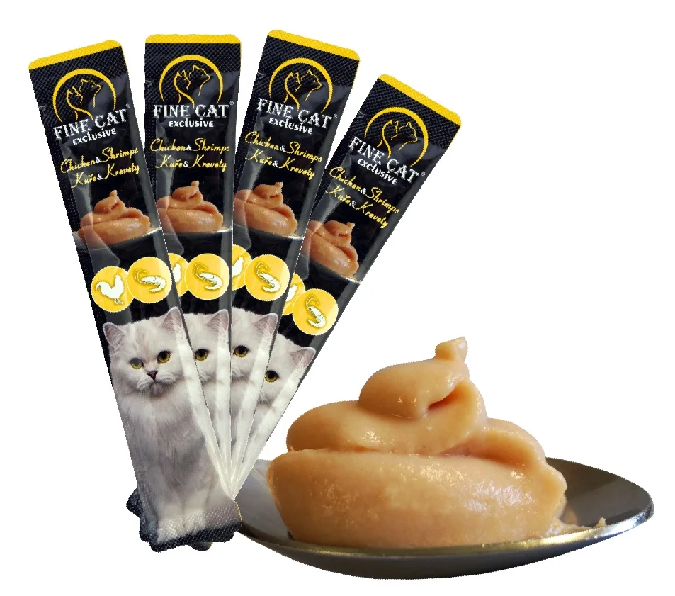 Fine Cat Exclusive Krémová svačinka pro kočky Kuře&Krevety 4x15g