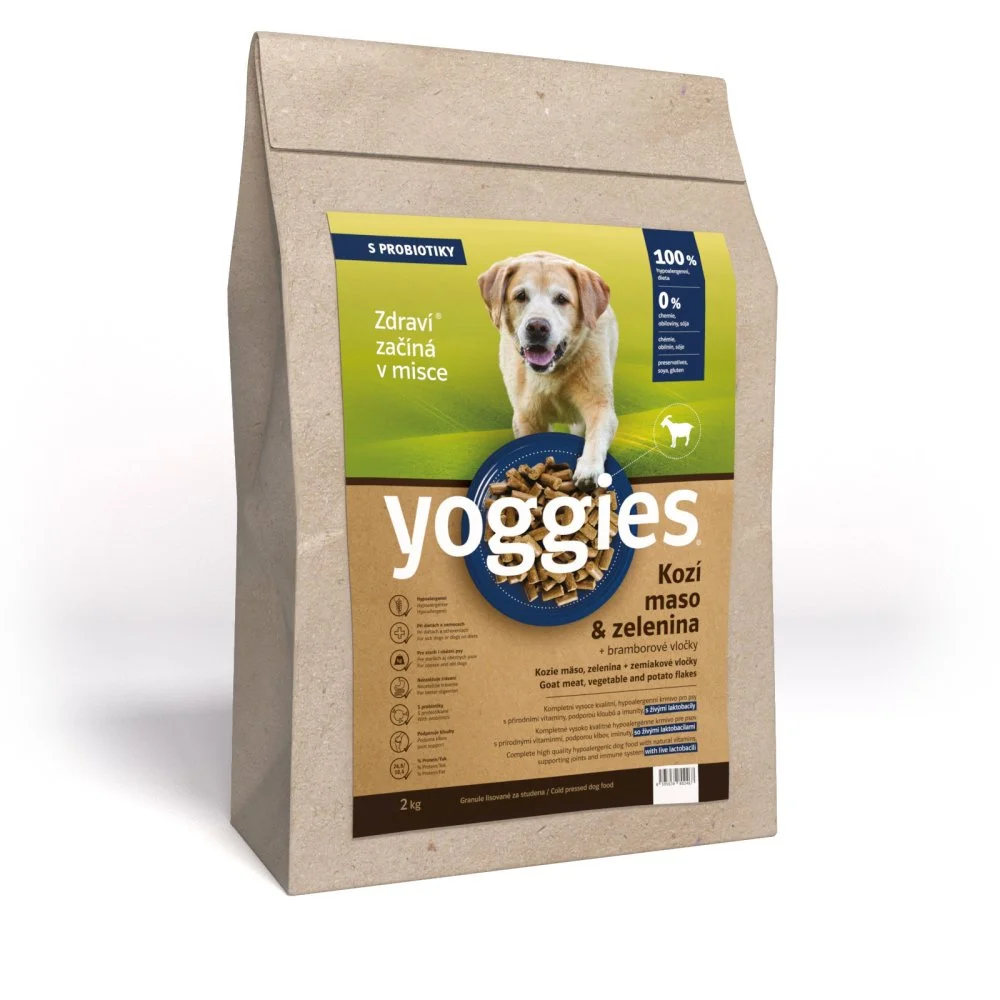 2kg Yoggies Kozí maso&zelenina, hypoalergenní granule lisované za studena s probiotiky