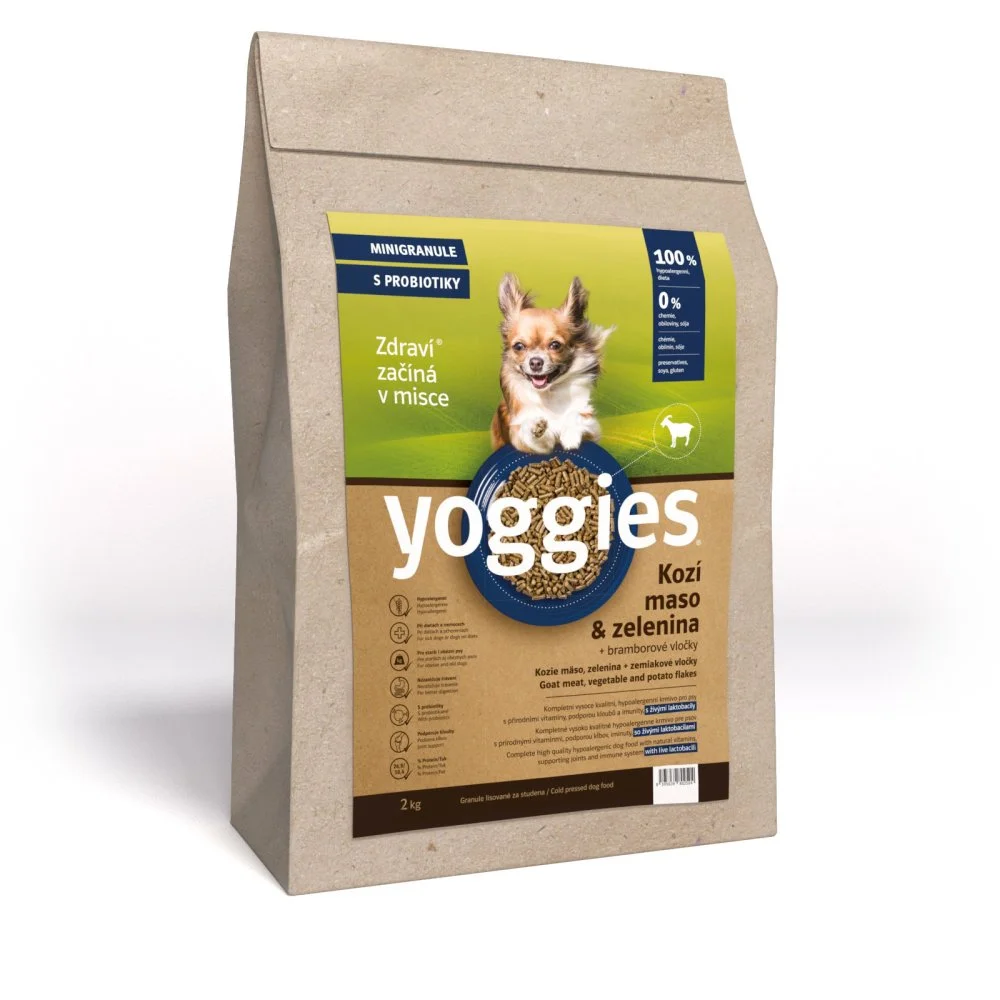 2kg Yoggies Kozí maso&zelenina, hypoalergenní minigranule lisované za studena s probiotiky