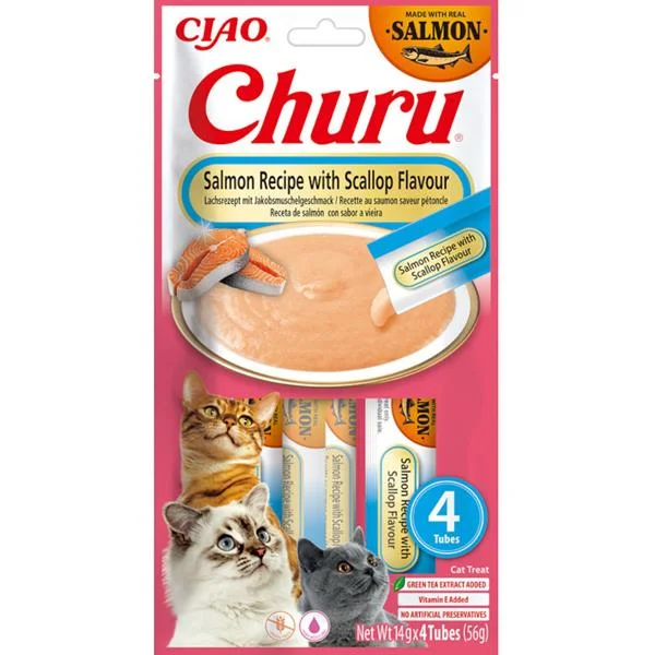 Churu cat snack losos & hřebenatka 4x 14g