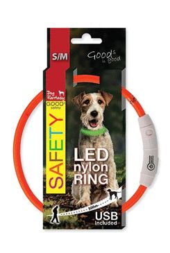 Obojek DOG FANTASY LED nylonový oranžový S-M 1 ks