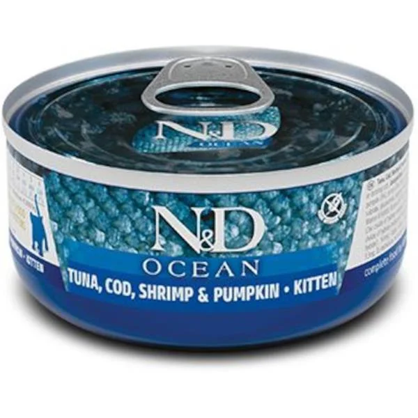 KONZERVA N&D CAT OCEAN TUNA, COD, SHRIMP & PUMPKIN KITTEN 70 GR