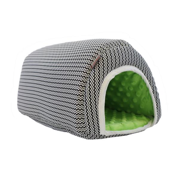 Samohýl Exclusive Domek dr.savec oblouk M, černobílé vlnky, hrášková minky 20x27x17cm