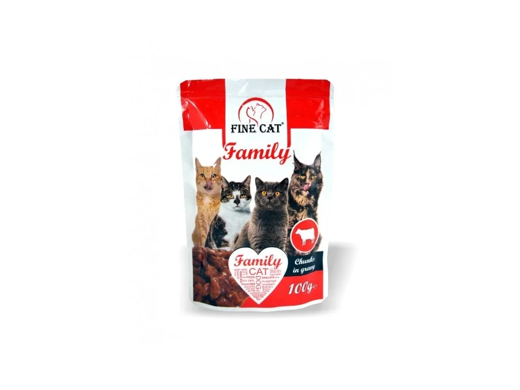 Fine Cat FINE CAT Family kapsičky pro kočky s HOVĚZÍM v omáčce 100g
