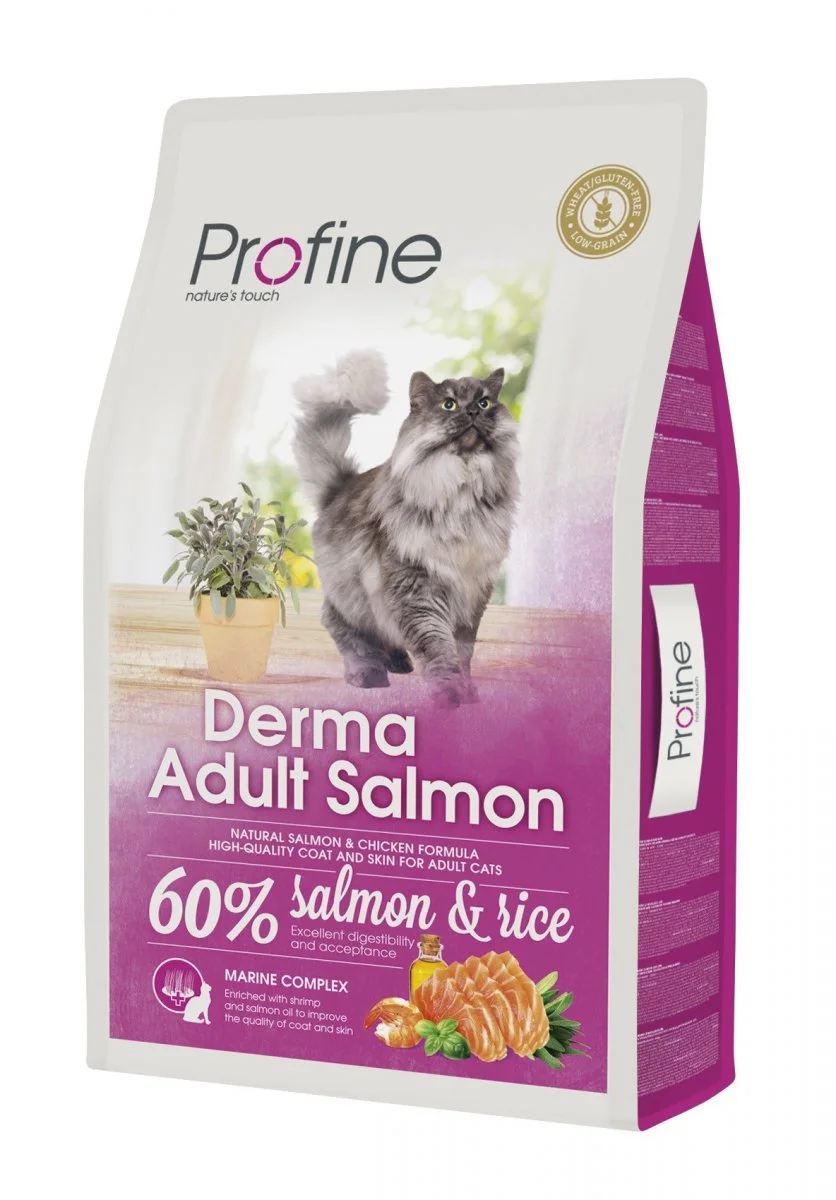 Profine Cat Derma krmivo pro dospělé kočky pro péči o srst a kůži s lososem a rýží, 10 kg