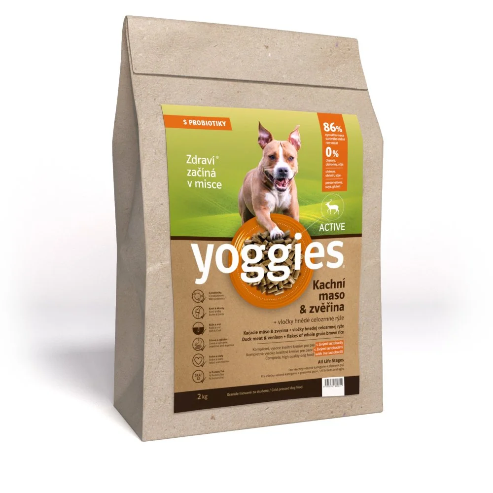 2kg Yoggies Active Kachní maso&zvěřina, granule lisované za studena s probiotiky