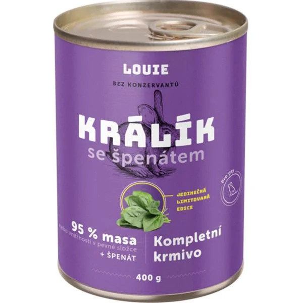 Louie konz.pro psy králik se špenátem 400 g