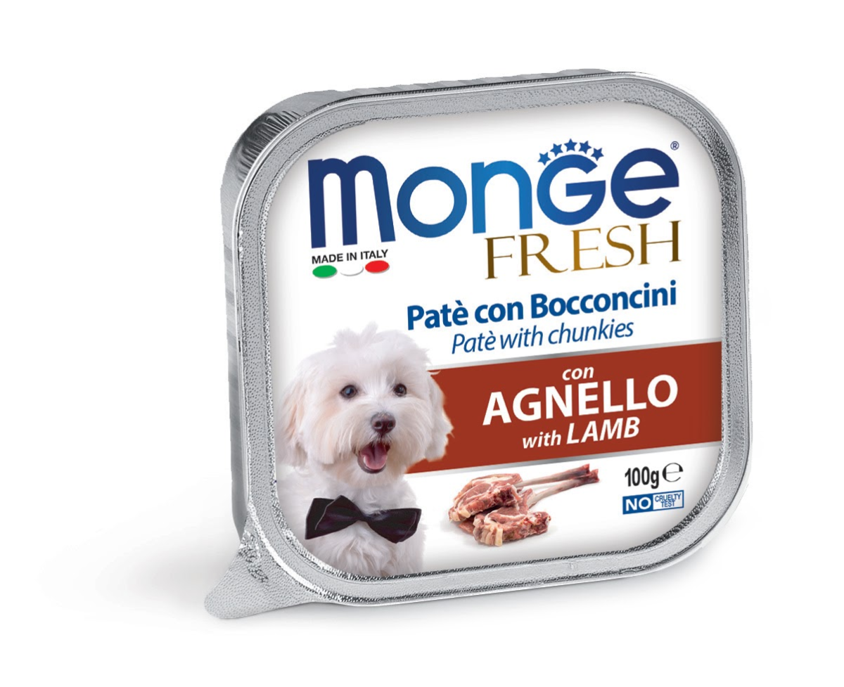 MONGE FRESH - paštika a kousky s jehněčím pro psy 100g