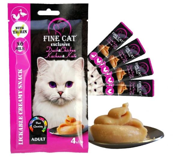 Fine Cat Exclusive Krémová svačinka pro kočky KACHNA & KUŘE 4x15g