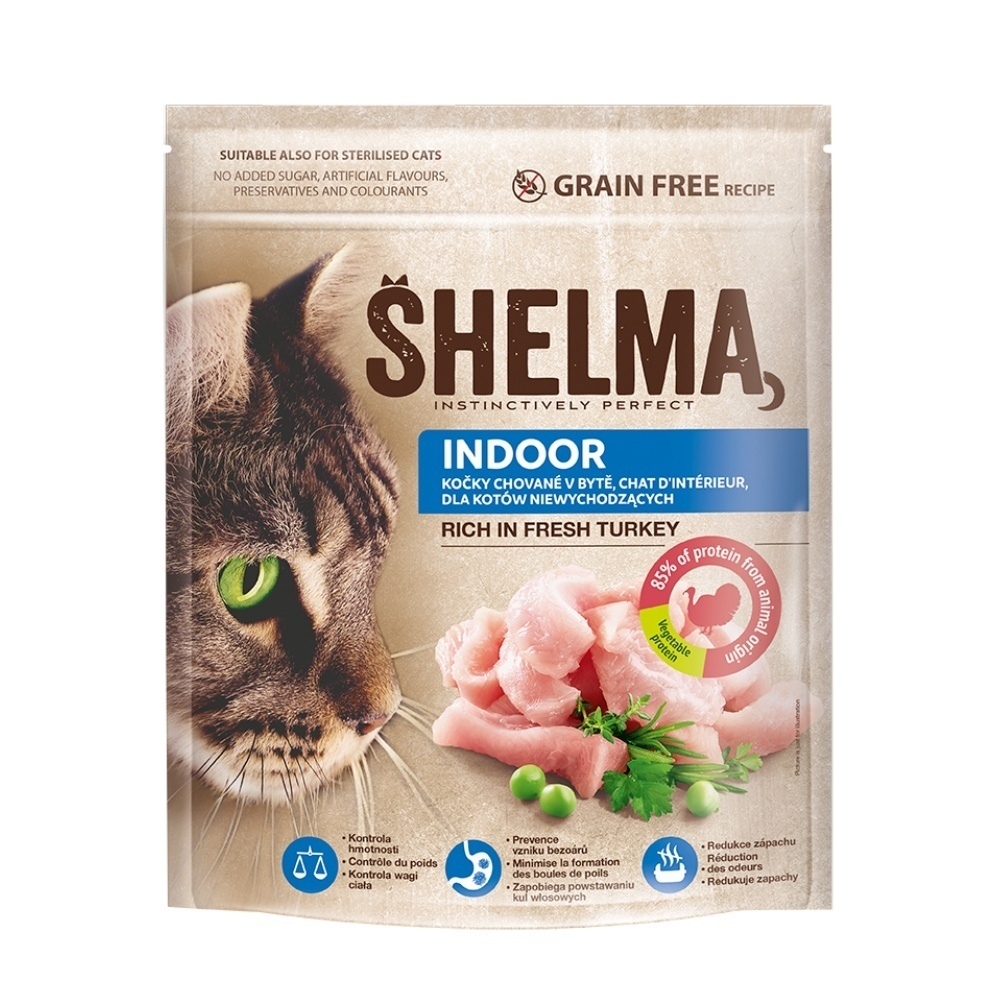 Shelma Bezobilné indoor granule s krůtím pro dospělé kočky