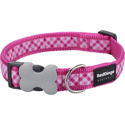 Obojek RD 15 mm x 24-37 cm - Gingham Hot Pink