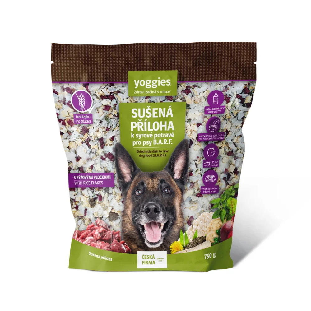 750g Yoggies Sušená příloha s rýžovými vločkami k syrové potravě B.A.R.F. - EXP 8/2025