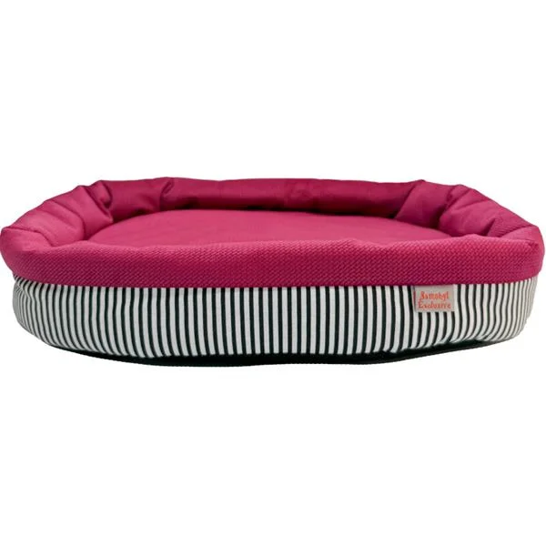 Samohýl Exclusive Pelech dr.savec ovál L, černobílé proužky, tm.růžový velvet 35x30cm