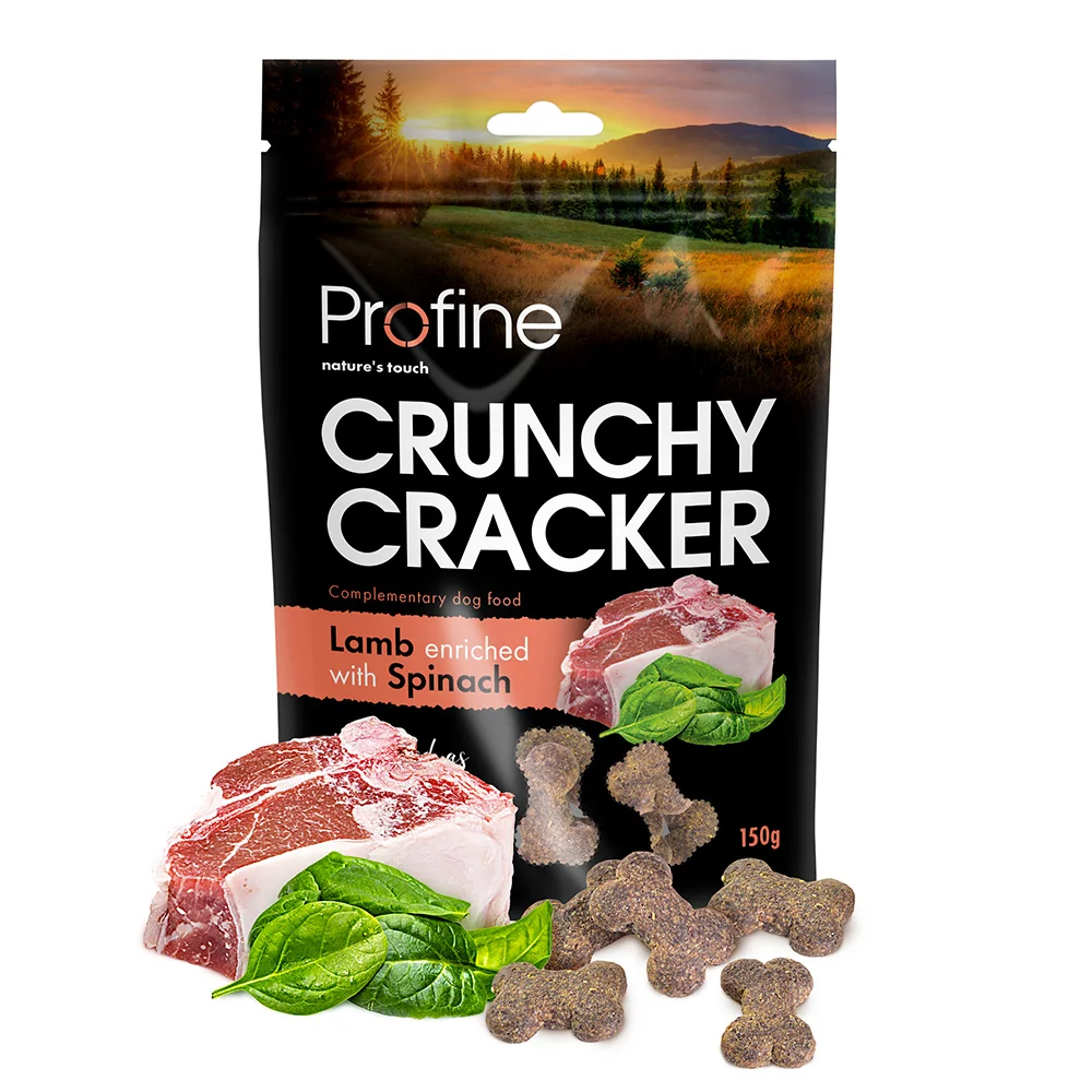 Profine Dog Crunchy Cracker křupavý pamlsek pro psy s s jehněčím a špenátem, 150 g