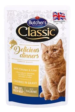 Butcher’s Cat Class.Delic.Dinn. kuře+játra kapsa 100g